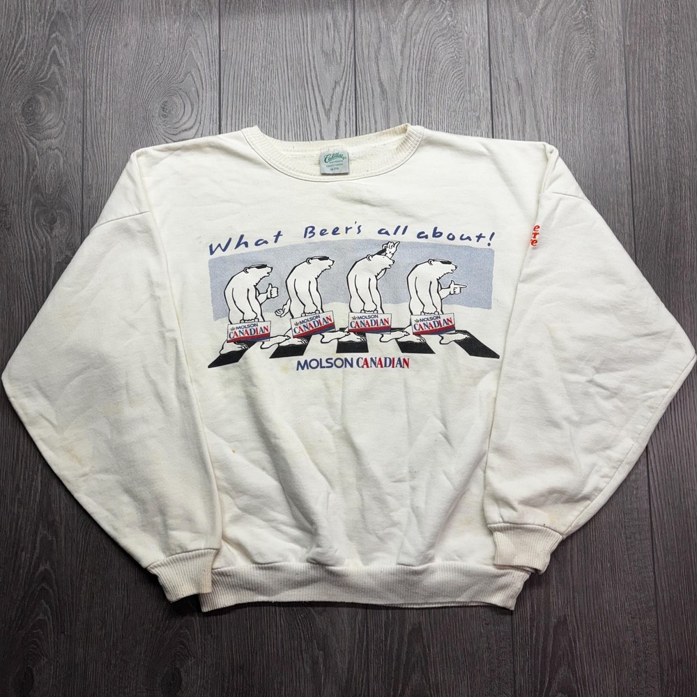 Vintage Molson Canadian Beer 1990s Sweatshirt Large White Beer Canada Bear